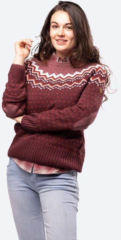 Fjä, llrä, ven Ö, vik Knit Noorse Trui Dames Bordeaux/Kastanjebruin/Rood