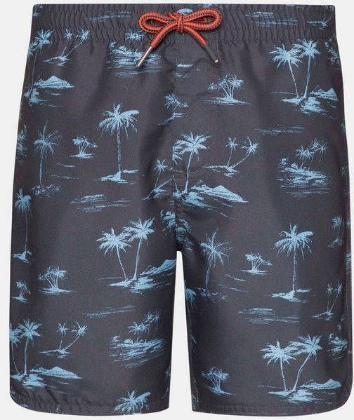 Protest zwemshort Brando met palmboom print donkerblauw