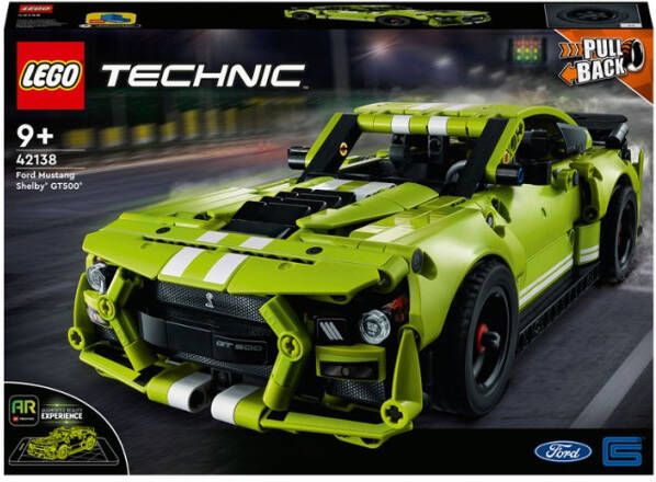 Lego 42138 Technic Ford Mustang Shelby GT500, Pull back Drag Racing Modelauto voor Kinderen en Tieners met AR app, Speelgoedauto