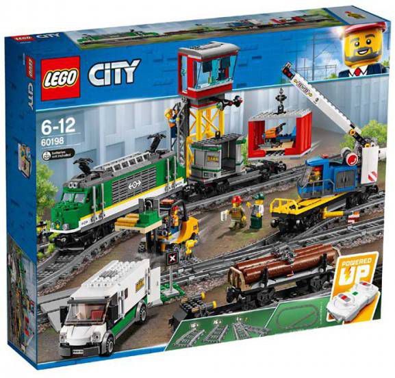 Lego 60198 City Trains Vrachttrein met Motor, Bouwset met Poppetjes, 3 Wagonnen, Rails voor Kinderen van 6 Jaar en Ouder