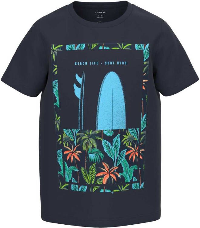 name it ! Jongens Shirt Korte Mouw -- Donkerblauw Katoen/elasthan