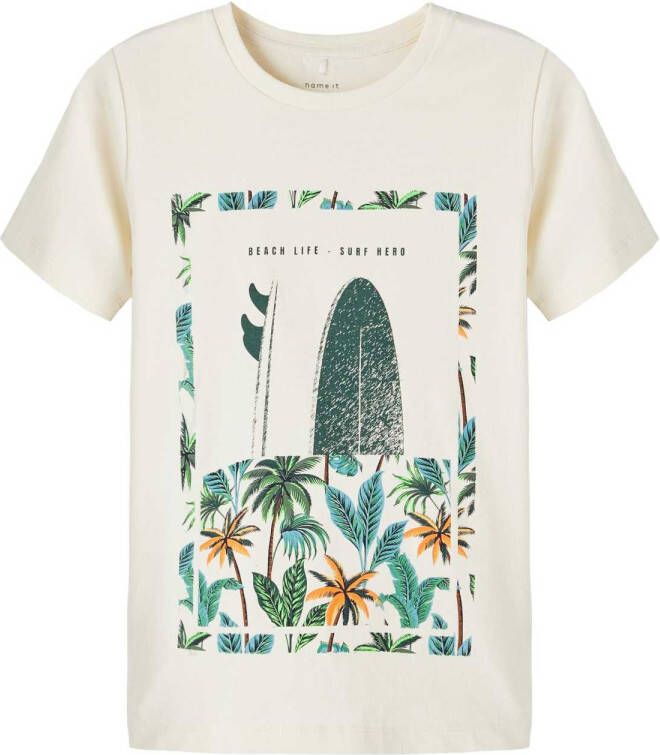 name it ! Jongens Shirt Korte Mouw -- Ecru Katoen/elasthan
