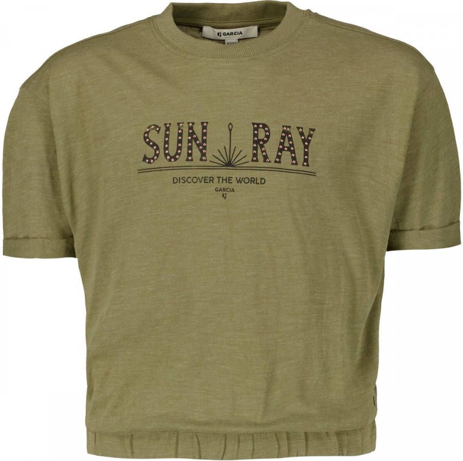 Garcia T shirt met printopdruk army groen