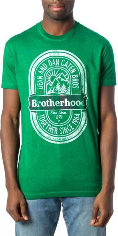 Dsquared2 Brotherhood Print T shirt , Groen, Heren