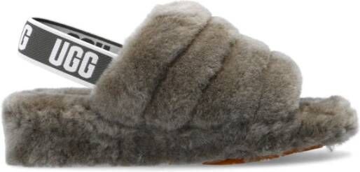 Ugg Fluff Yeah Logo Slide voor Dames in Burnt Olive,| Shearling