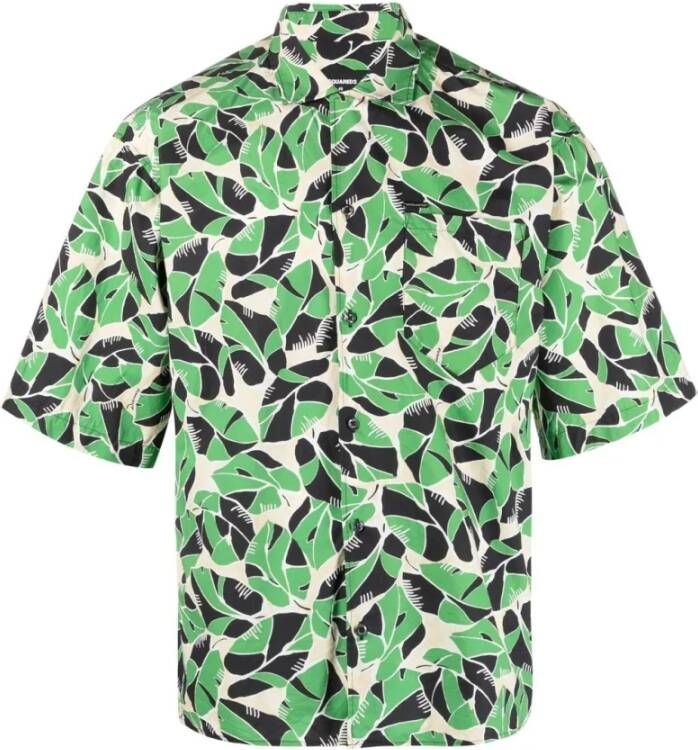 Dsquared2 Men& Clothing Shirts Spotted Ss23 , Groen, Heren