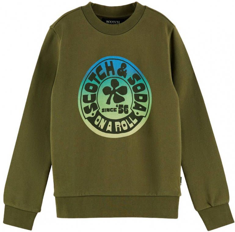 Scotch and Soda Truien Boys Regular Fit Artwork Sweatshirt Groen