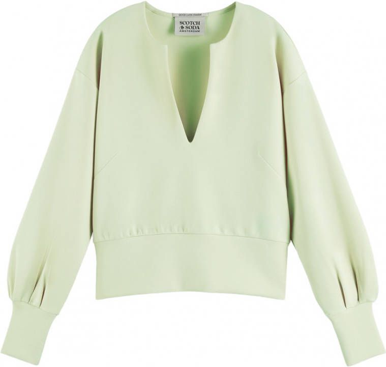 Scotch and Soda Truien V Neck Sweatshirt Pleated Sleeves Groen