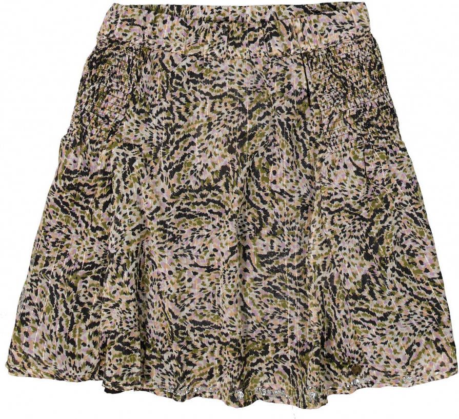 Garcia rok met all over print en plooien groen/beige/paars/zwart
