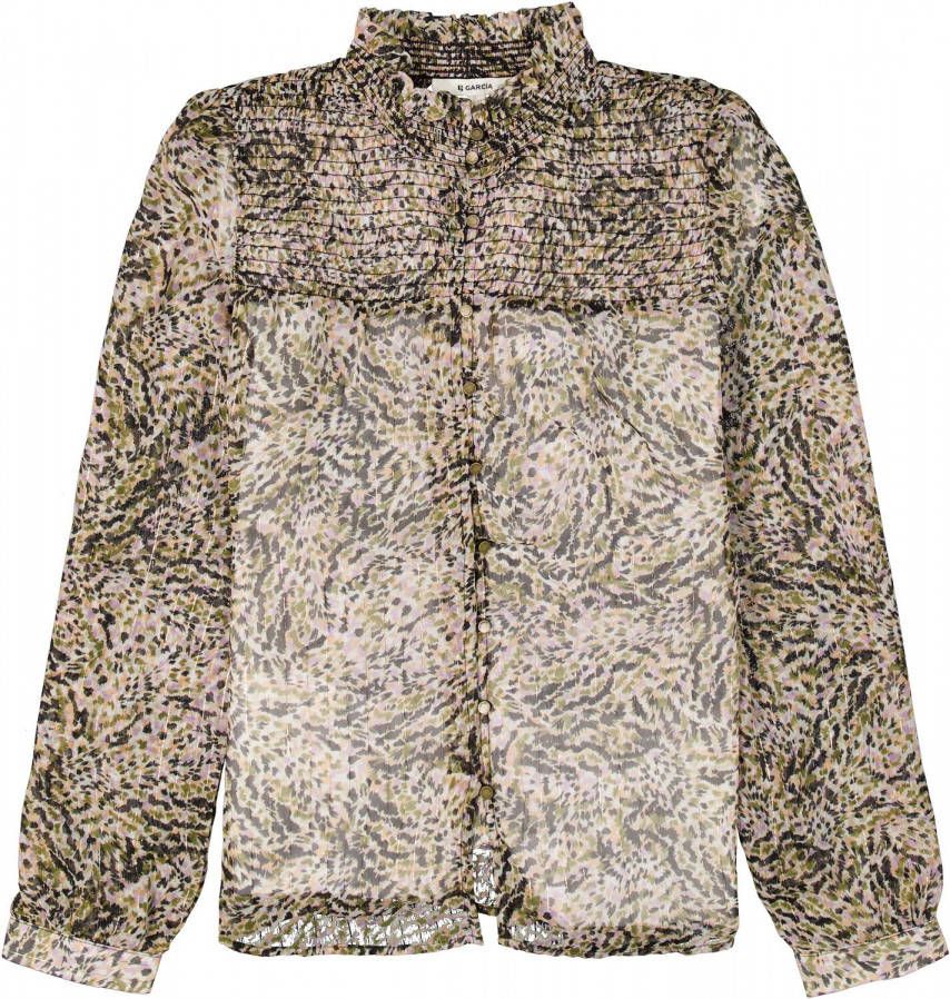 Garcia semi transparante geweven top met all over print groen/beige/paars/zwart