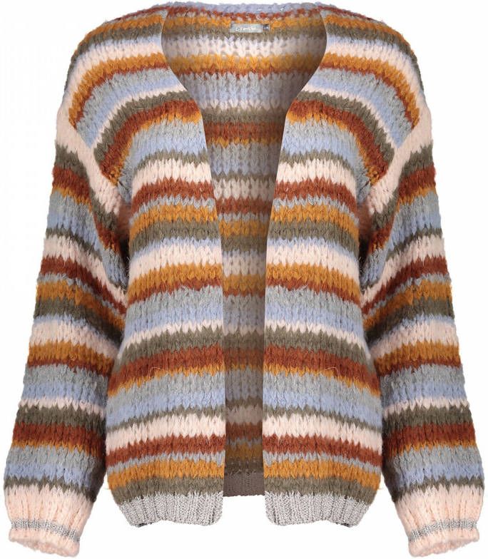 Geisha gestreepte gebreid vest met wol lichtblauw/roodbruin/oranje/donkergroen/grijs/ecru