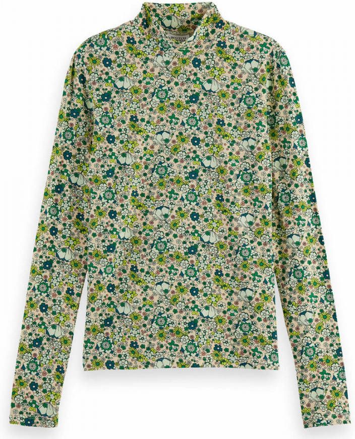 Scotch & Soda 164687 printed long sleeved mock neck organic cotton t shirt.
