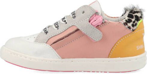 Shoesme UR22S043 F leren sneakers met glitters roze/multi