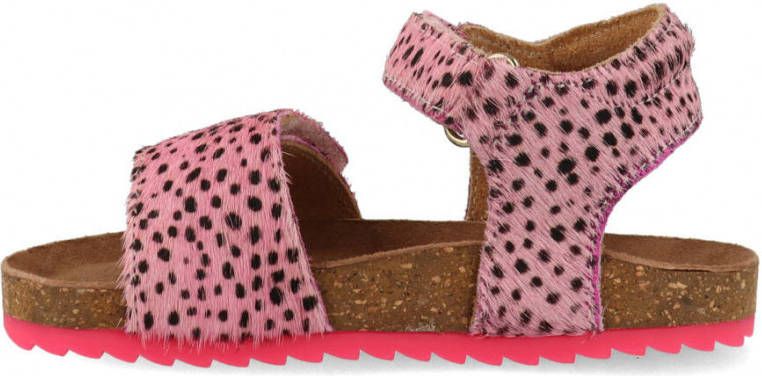 Vingino Tavi leren sandalen met dierenprint roze