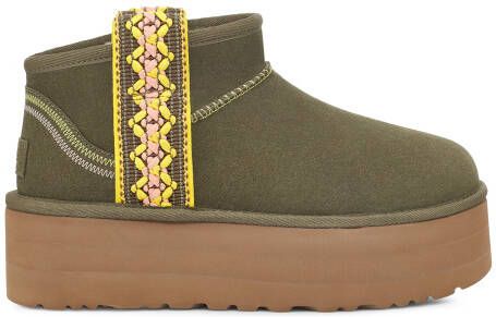 Ugg Classic Ultra korte plateaulaars met boordsel voor Dames in Green,, Suede