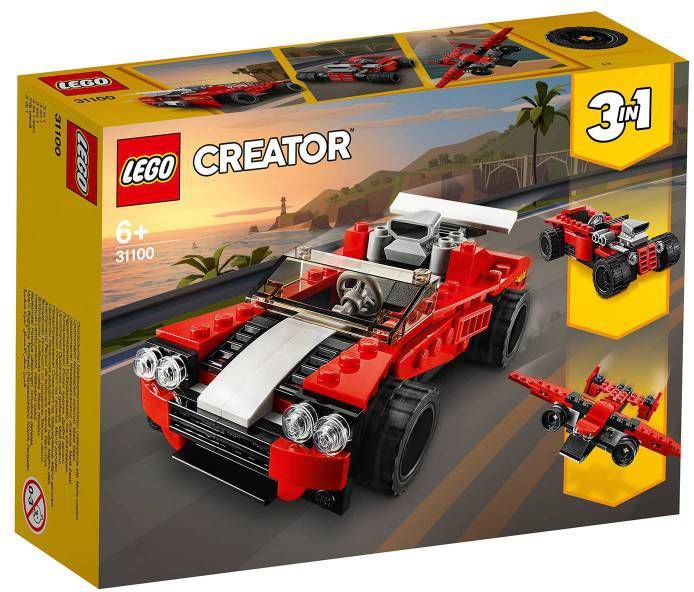 Lego 31100 Creator 3in1 Sportwagen Hot Rod Vliegtuig Bouwset, Speelgoed voor Jongens en Meisjes van 7+ Jaar