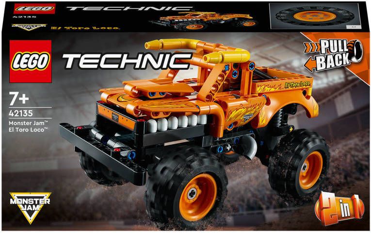 Lego 42135 Technic Monster Jam El Toro Loco, 2 in 1 Pull Back Truck en Offroader, Speelgoedauto voor Kinderen vanaf 7 Jaar